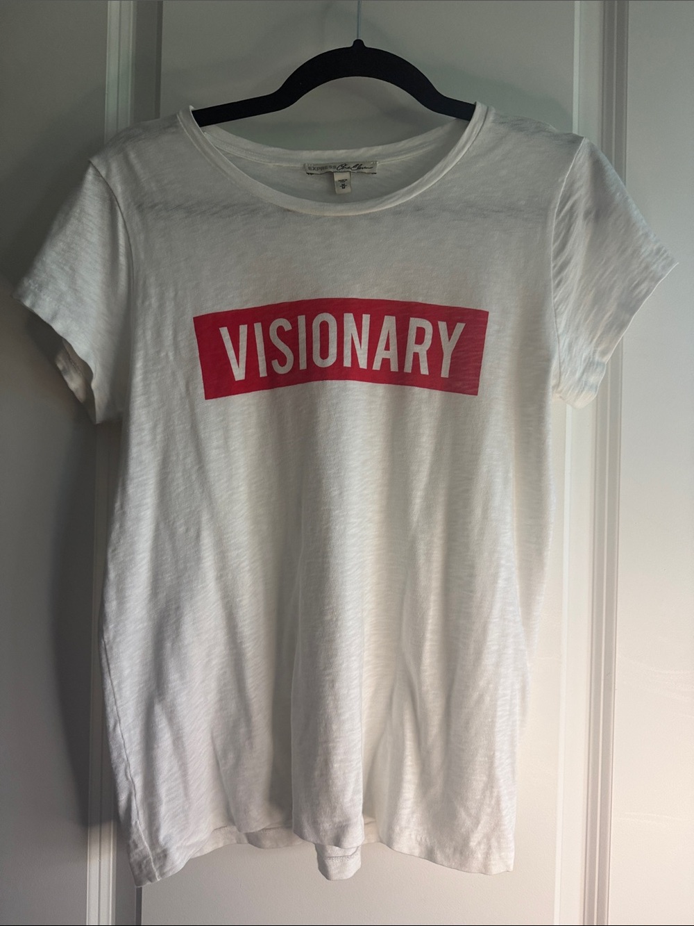 Express White Tee with Red ‘VISIONARY' Graphic
